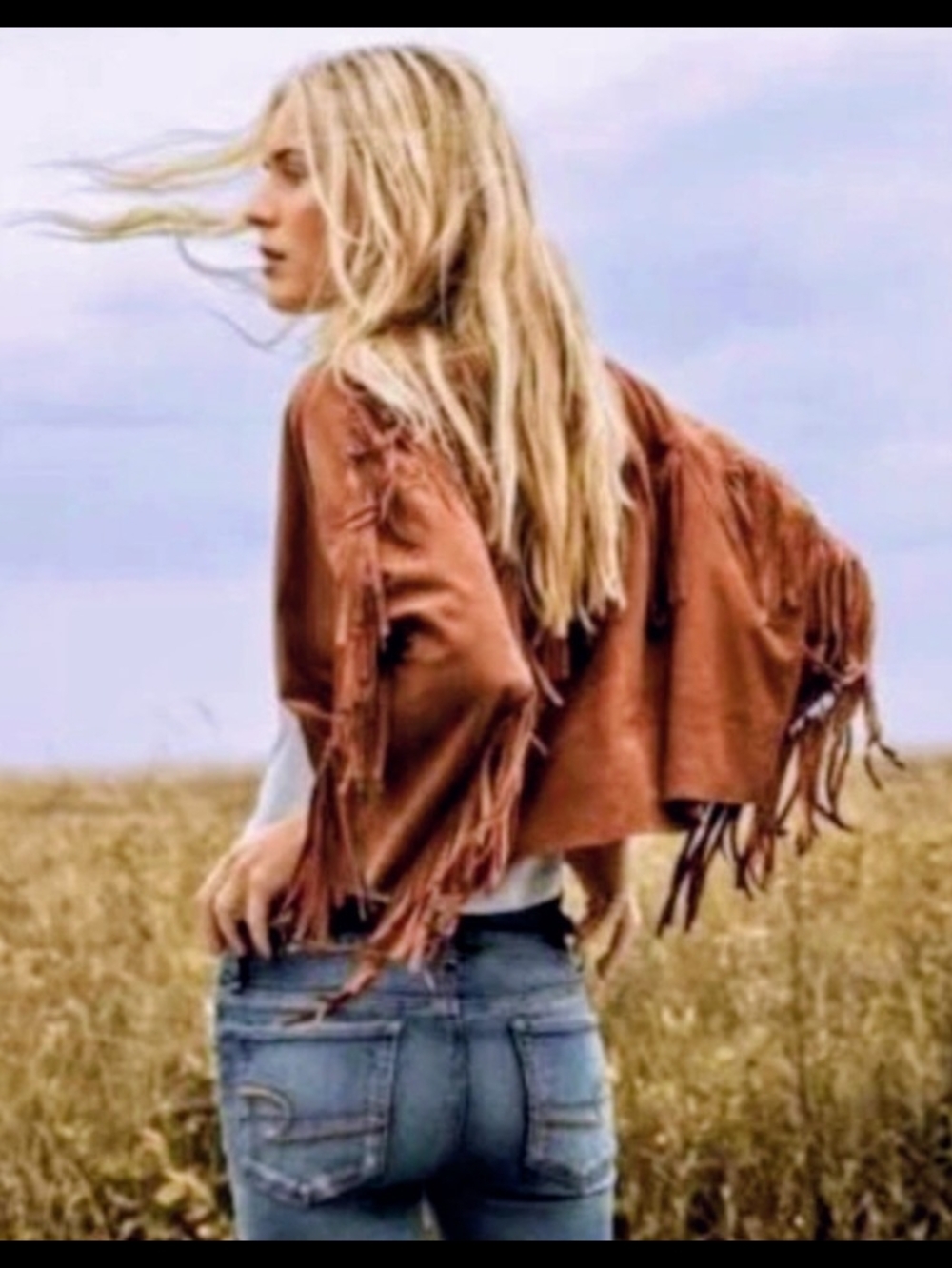 American Eagle Outfitters Brown Fringe Leather Jacket